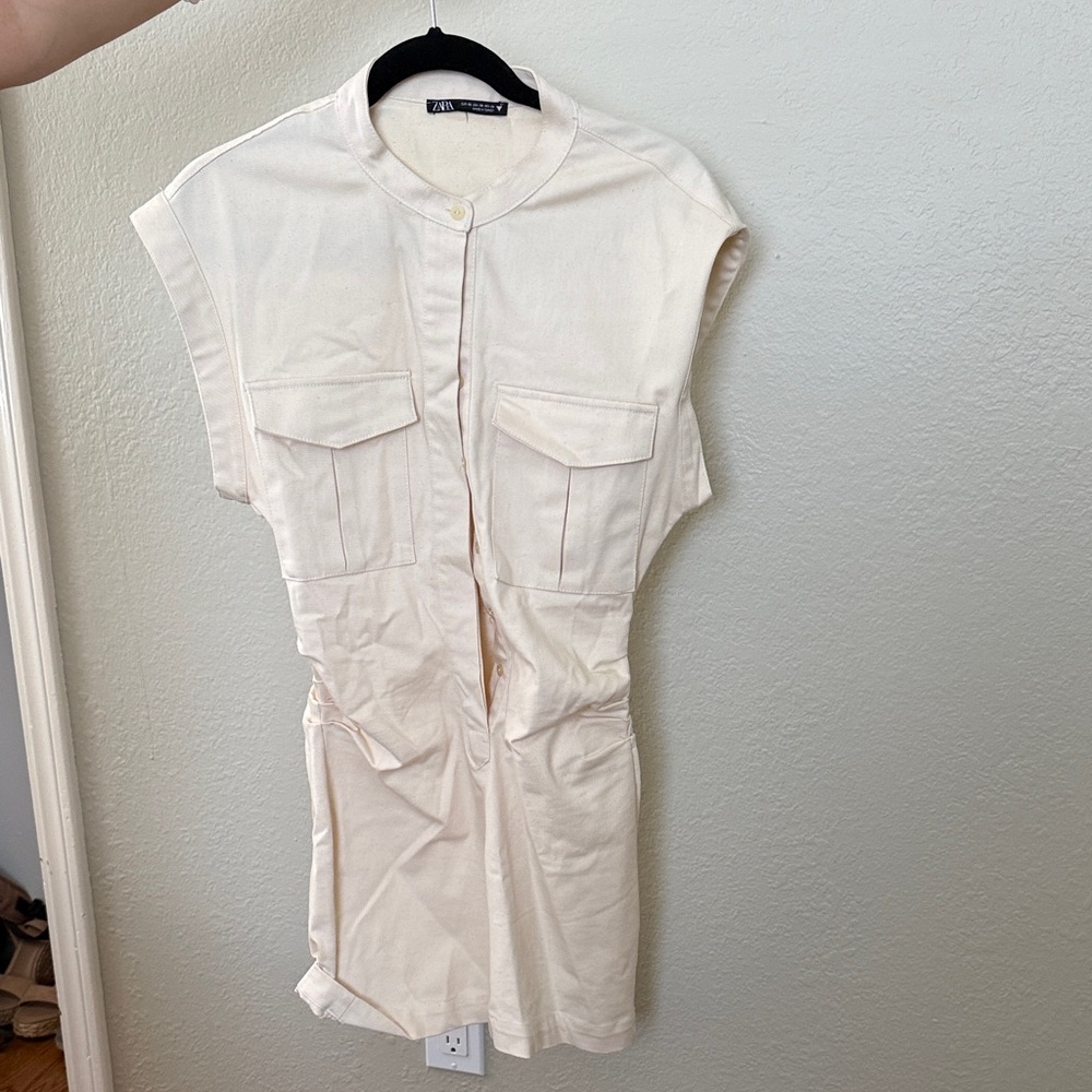 Zara Ivory Cap Sleeve Utility Dress